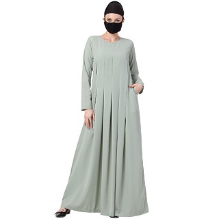 Designer Dress abaya with Inward Pleats- Sea Green